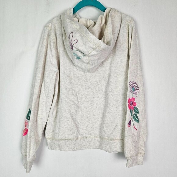 Peek Oatmeal Floral Embroidered Zip Front Hoodie 6/7 - Picture 7 of 8